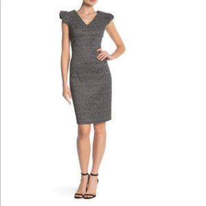 Calvin Klein Polka dot Sheath Dress with Puffy Cap Sleeve Sz 6